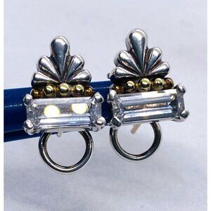Lagos Caviar Sterling Silver 925 18K 750 Gold White Stone Earrings
